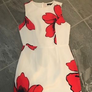 White and red floral dress.